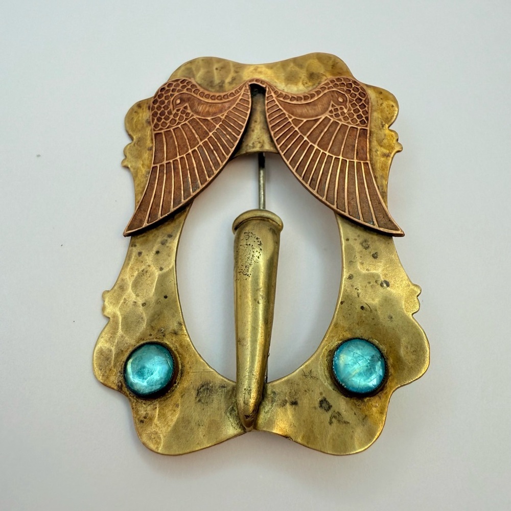 Art Nouveau antique brooch brass and copper